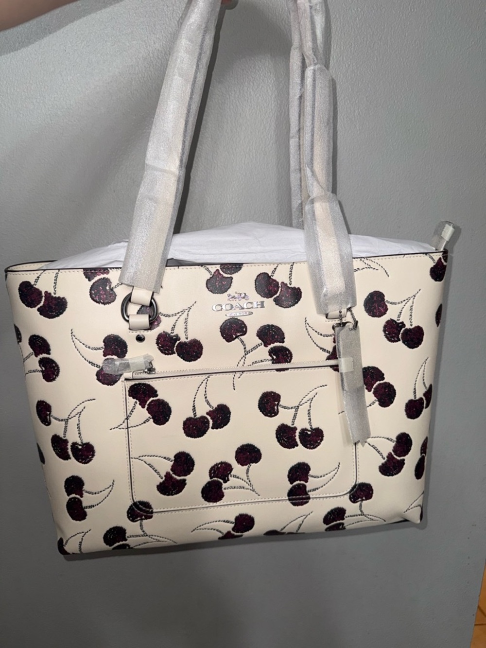 NWT Coach Station Tote Bag With Glitter Cherry Print